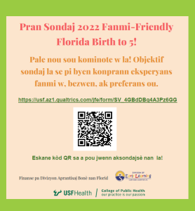Flyer Presented in Haitian-Creole with Link to Survey and QR Code to Access Survey